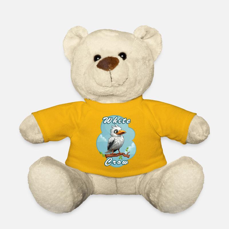 Dessin animé corbeau blanc sur branche - Nounours - jaune soleil