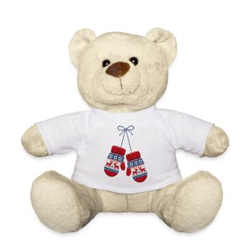 Christmas mittens in embroidered look (printed) - Teddy Bear - sun yellow - Front