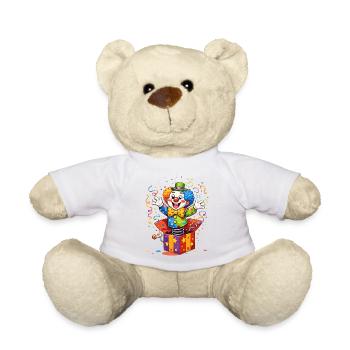 Clown aus der Box – Buntes Karnevalsmotiv - Teddy - Sonnengelb - Vorne
