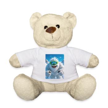 Giant Yeti skiing with green goggles joyfully - Teddy Bear - sun yellow - Front