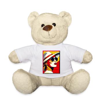 Popart Dame avec chapeau lunettes de soleil Portrait Mode - Nounours - jaune soleil - Devant