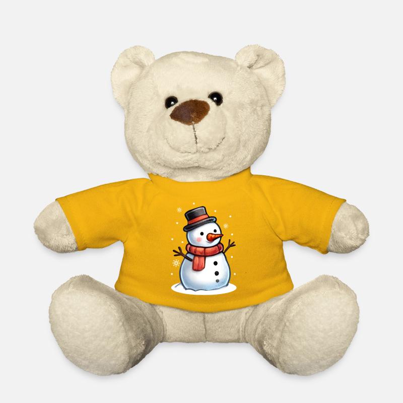 Fröhlicher Schneemann mit rotem Schal und Zylinder - Teddy - Sonnengelb