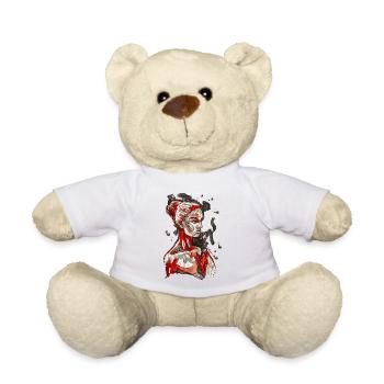 Illustration rouge aquarelle carographique - Nounours - jaune soleil - Devant