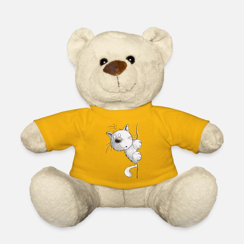Weiße Katzen I Katzenfreunde Geschenk - Teddy - Sonnengelb