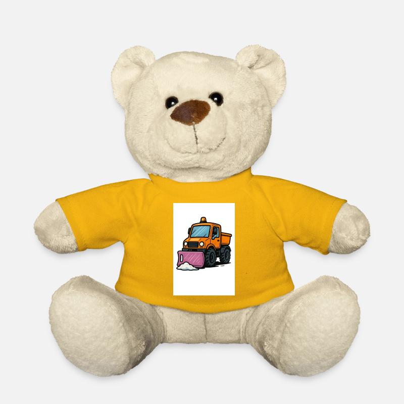 Kleiner Schneepflug auf Baustellenmotif - Teddy - Sonnengelb