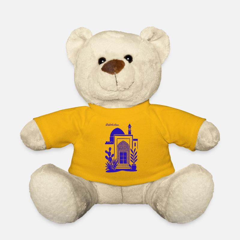 Uzbekistan Architecture Blue Silhouette - Teddy Bear - sun yellow