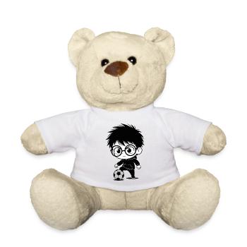 Kids Football Hoodie Sport Black White - Teddy Bear - sun yellow - Front