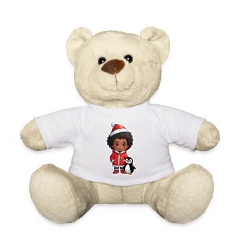 Boy with Santa hat and penguin - Teddy Bear - sun yellow - Front