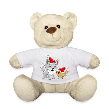 Loup souriant et oiseau mignon dans des chapeaux de Noël - Nounours - jaune soleil - Devant