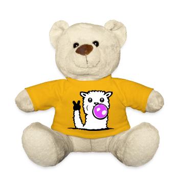 Llama Bubblegum Sunglasses Peace Victory Hand Cool - Teddy Bear - sun yellow - Front
