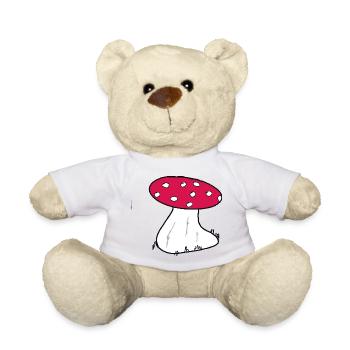 Red Toadstool Cartoon Pattern - Teddy Bear - sun yellow - Front