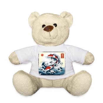 Koi Carp Cresting Waves Japanese Art Japan Fan - Teddy Bear - sun yellow - Front