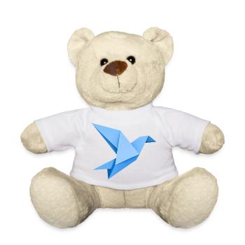 Icône d’art en papier d’oiseau en origami bleu - Nounours - jaune soleil - Devant