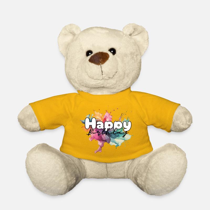 Happy birthday , Herzlichen Glückwunsch Geburtstag - Teddy - Sonnengelb