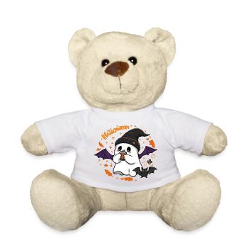 Mignon fantôme Halloween avec chapeau et café - Nounours - jaune soleil - Devant
