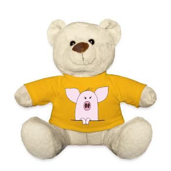 Cuddly Pink Pig Cartoon - Teddy Bear - sun yellow - Front