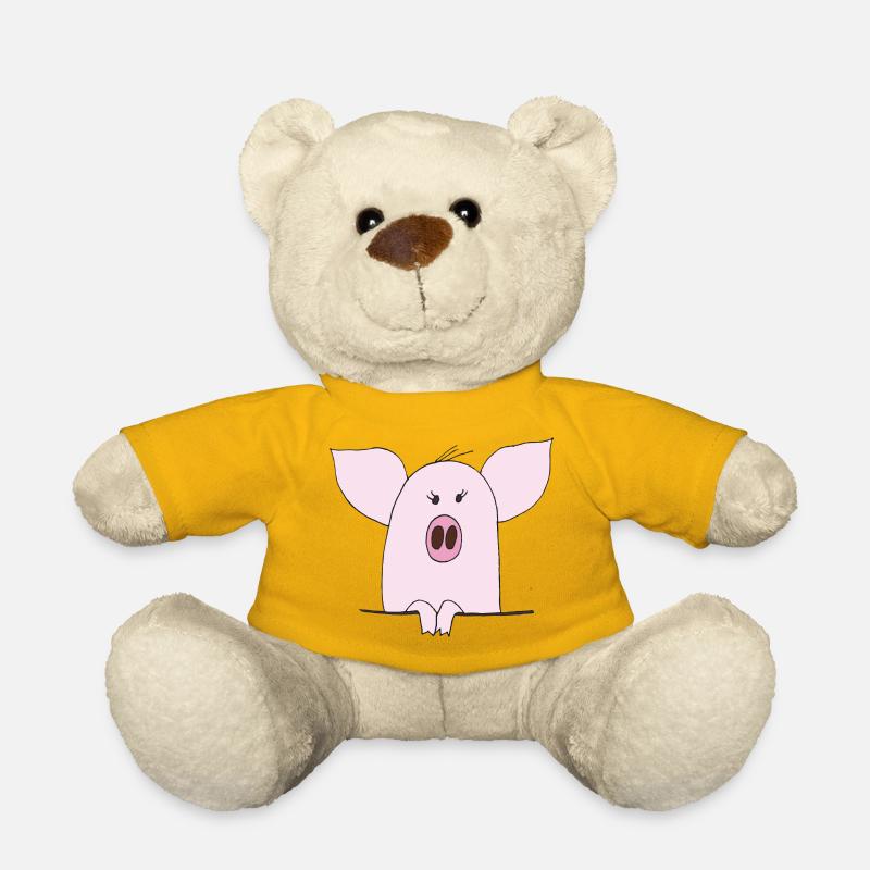 Kuscheliges Pinkes Schwein Cartoon - Teddy - Sonnengelb
