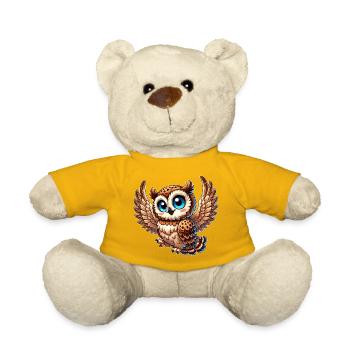 Cute owl with blue eyes and angel wings - Teddy Bear - sun yellow - Front