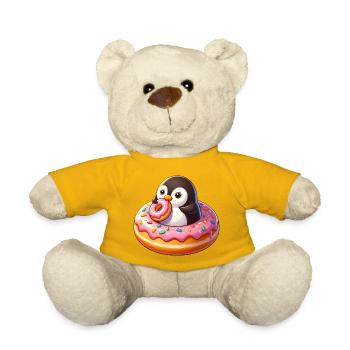 Pingouin mignon avec beignet dessin animé drôle - Nounours - jaune soleil - Devant