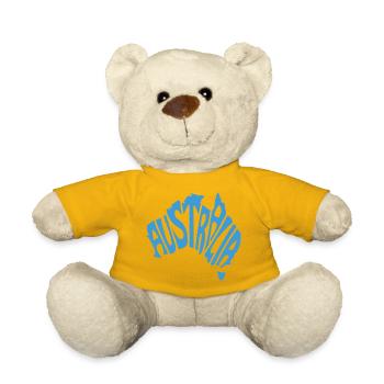 Australia Map Artistic Typography Design - Teddy Bear - sun yellow - Front