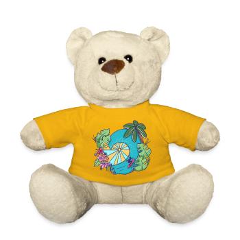 Tropical Ocean Wave with Palms – Summer Art - Teddy Bear - sun yellow - Front