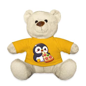 Cute Penguin Cartoon Pizza Food Chill Lazing - Teddy Bear - sun yellow - Front
