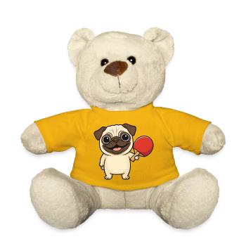 Süßer Mops beim Tischtennis Cartoon Hund - Teddy - Sonnengelb - Vorne