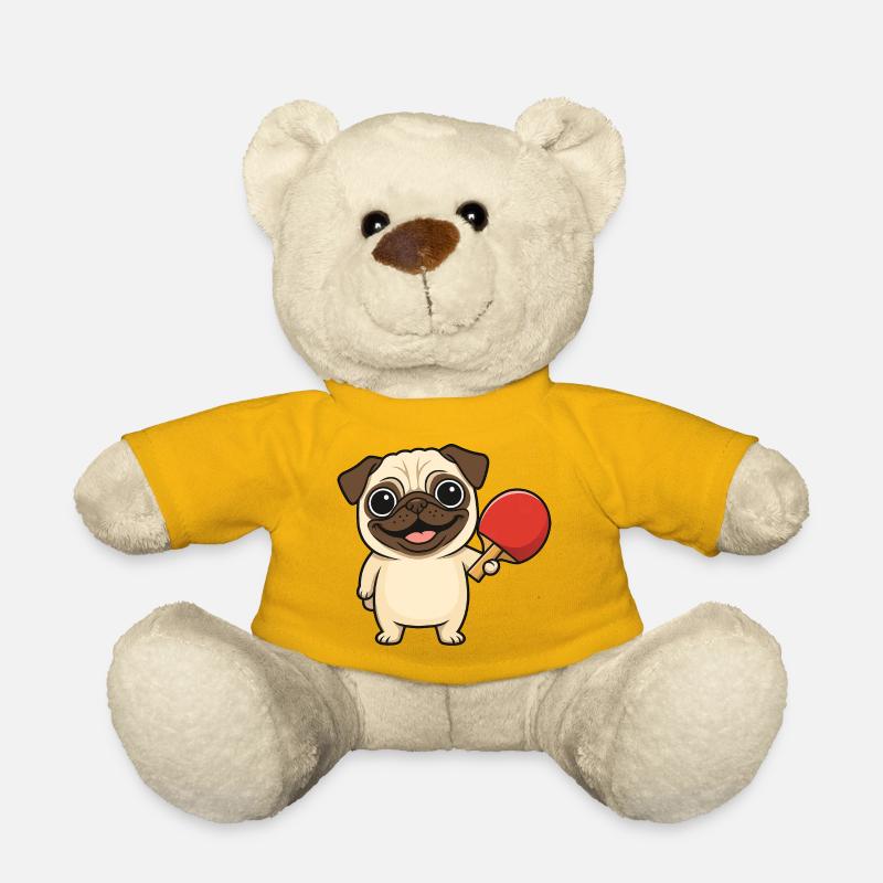 Cute Pug Playing Table Tennis Cartoon Dog - Teddy Bear - sun yellow