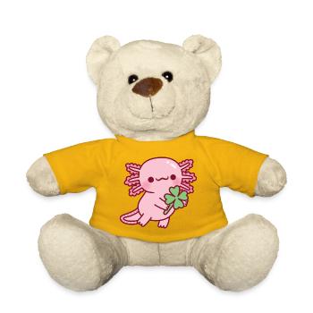 Cute Axolotl With Lucky Four Leaf Clover - Teddy Bear - sun yellow - Front