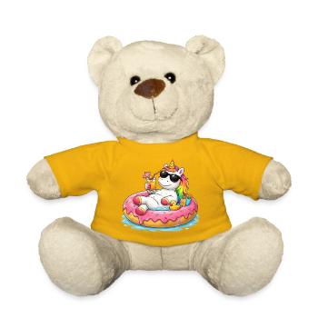 Entspanntes Einhorn in einer Boje – Sommerhumor und Attitüde - Teddy - Sonnengelb - Vorne