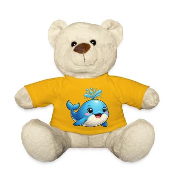 Petite baleine bleue avec des étincelles d’eau - Nounours - jaune soleil - Devant