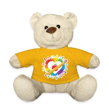 Lehrer Herz Regenbogen Apfel Buntstift Schule - Teddy - Sonnengelb - Vorne