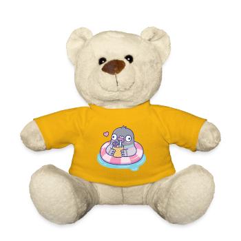 Cute Pigeon Sipping Tropical Drink in Pool Float - Teddy Bear - sun yellow - Front