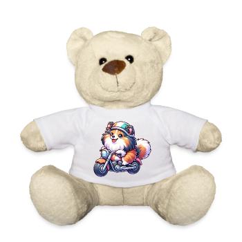 Chien mignon sur la moto avec casque motard - Nounours - jaune soleil - Devant