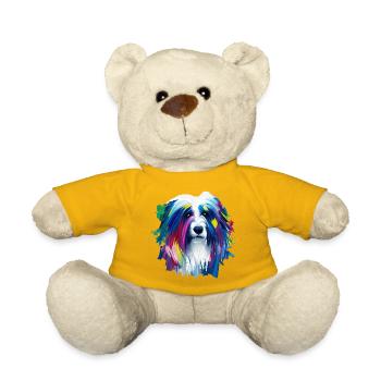 Art de peinture à l’huile vibrante du vieux chien de berger anglais - Nounours - jaune soleil - Devant