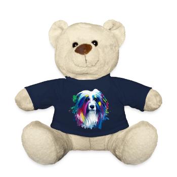 Old English Sheepdog Vibrant Oil Painting Art - Teddy Bear - french navy - Front