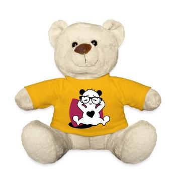 Panda with nerd glasses and heart button while relaxing - Teddy Bear - sun yellow - Front