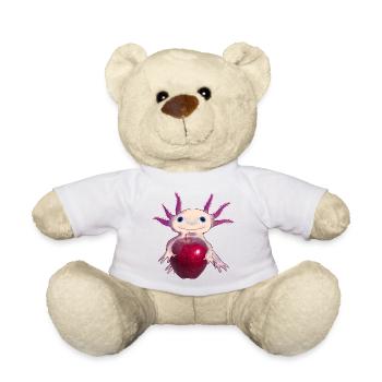 Cuddly Axolotl with Apple, Hand Drawn - Teddy Bear - sun yellow - Front