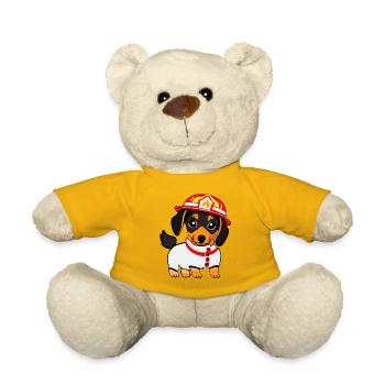 Dachshund as firefighter - Teddy Bear - sun yellow - Front