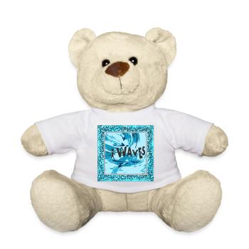 Vibrant wave art in blue - surfer design - Teddy Bear - sun yellow - Front