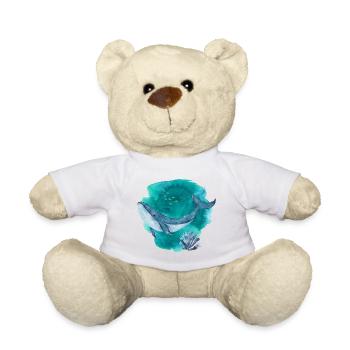 Blue Whale Watercolor – Ocean Wildlife Art - Teddy Bear - sun yellow - Front