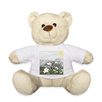 Weiße Blumen-Wiese vor Bergpanorama im Frühling - Teddy - Sonnengelb - Vorne