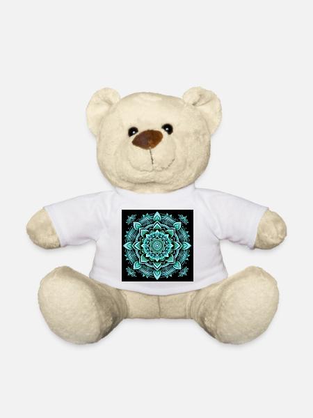 Turquoise neon mandala - Teddy Bear - sun yellow