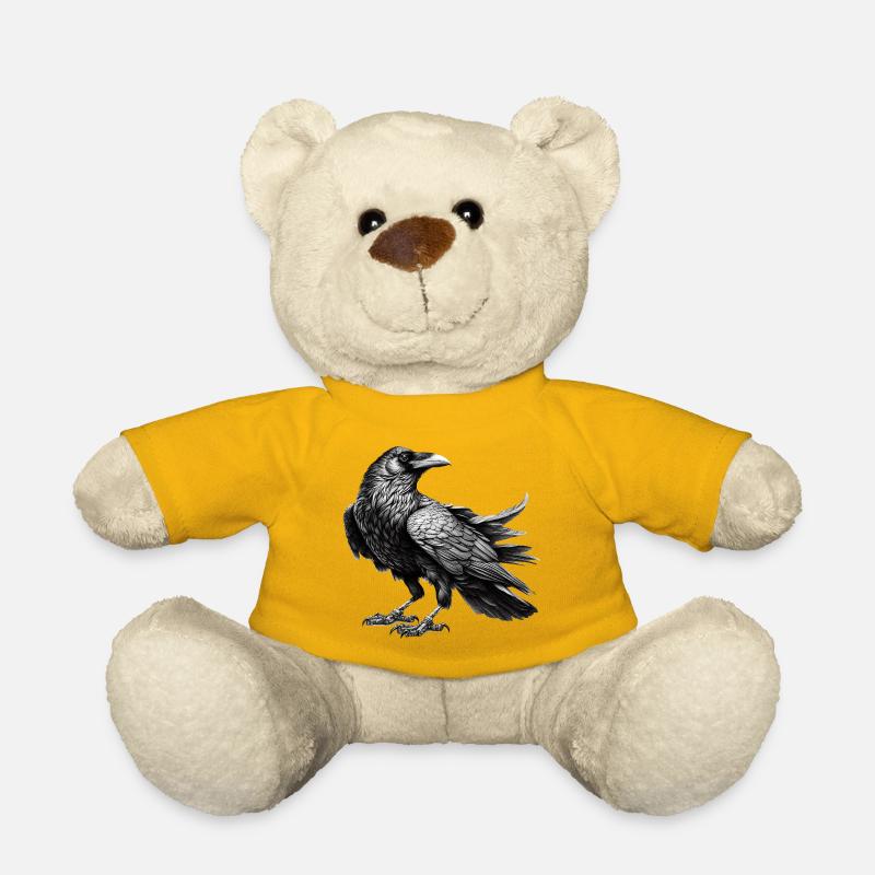 Schwarzweiß Raben Illustration - Teddy - Sonnengelb