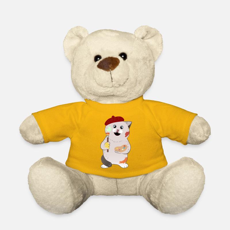 cute chubby cat holding paintbrush and palette - Teddy Bear - sun yellow
