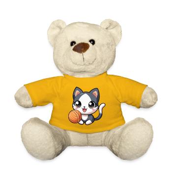 Schwarz-weißes Kawaii-Kätzchen mit Strang - Teddy - Sonnengelb - Vorne