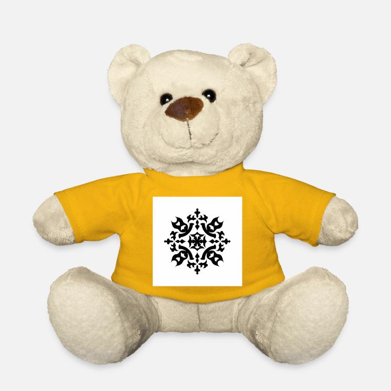 Motif complexe de flocon de neige noir - Nounours - jaune soleil