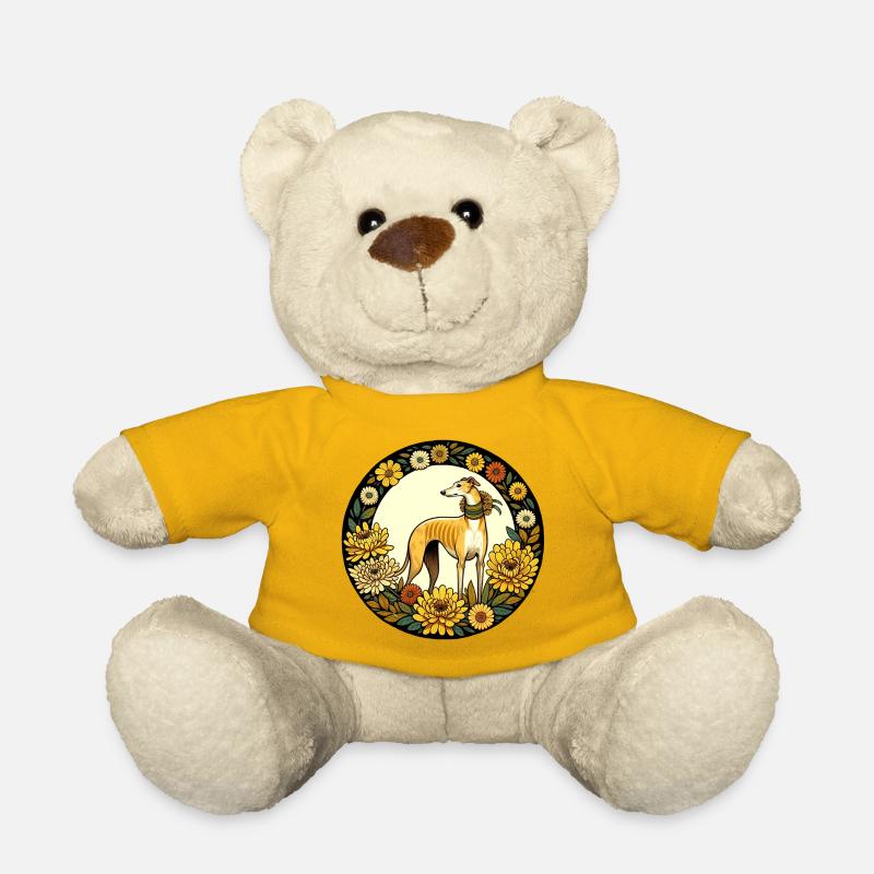 Eleganter Windhund mit Blumenrahmen - Teddy - Sonnengelb