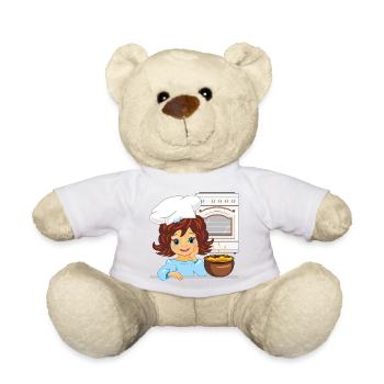 Nettes Mädchen kocht Suppe in der Küche - Teddy -  - Vorne