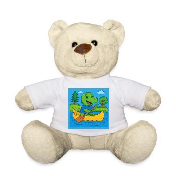 Little dinosaur in a canoe - Teddy Bear - sun yellow - Front